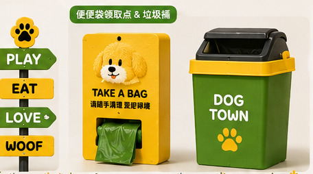 狗狗镇便便袋领取点与垃圾桶设计